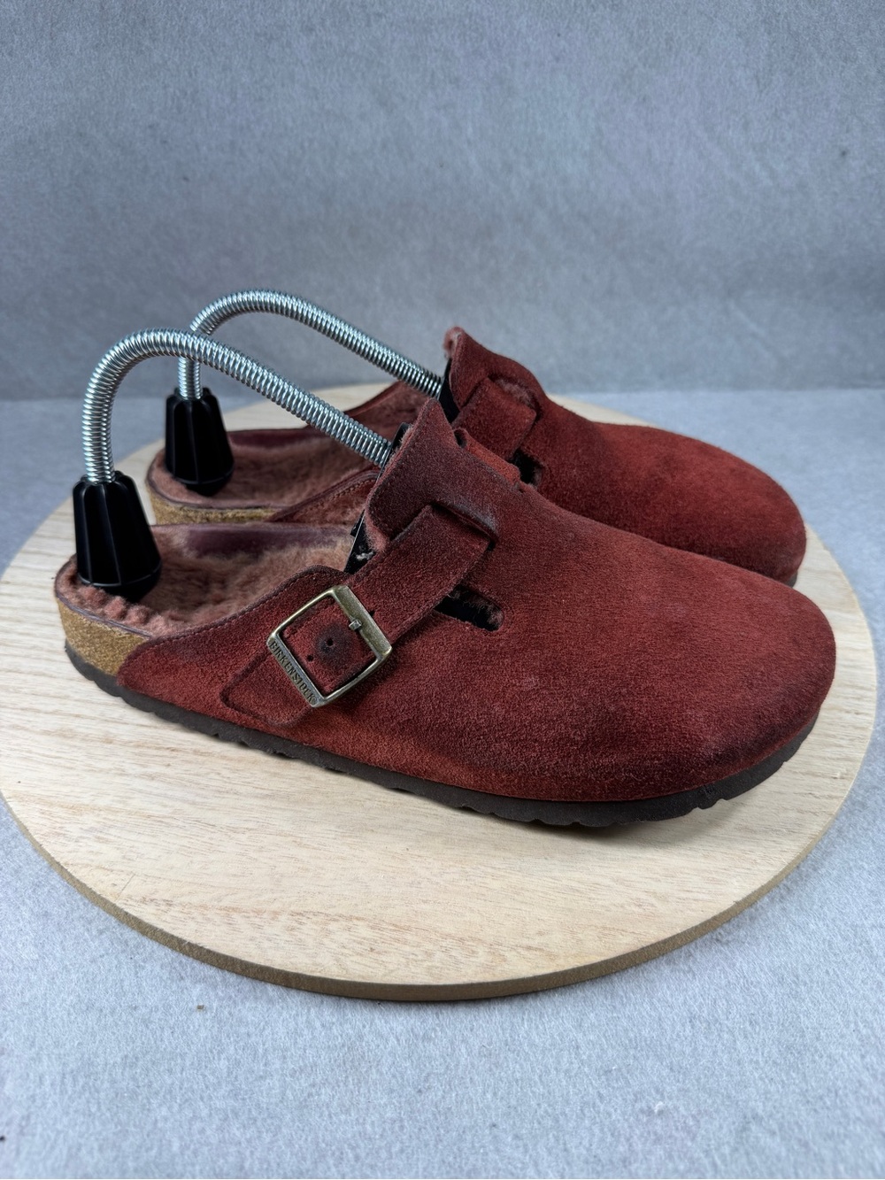 Birkenstock Boston Shearling Maroon Suede Clogs Men 9 Women 11 EU 42
